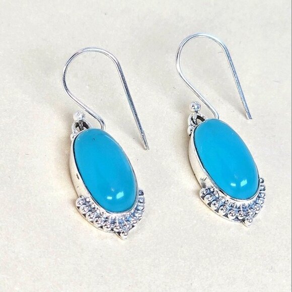 925 Sterling Silver Earrings with Natural Chalcedony 7x16mm - Picture 8 of 8